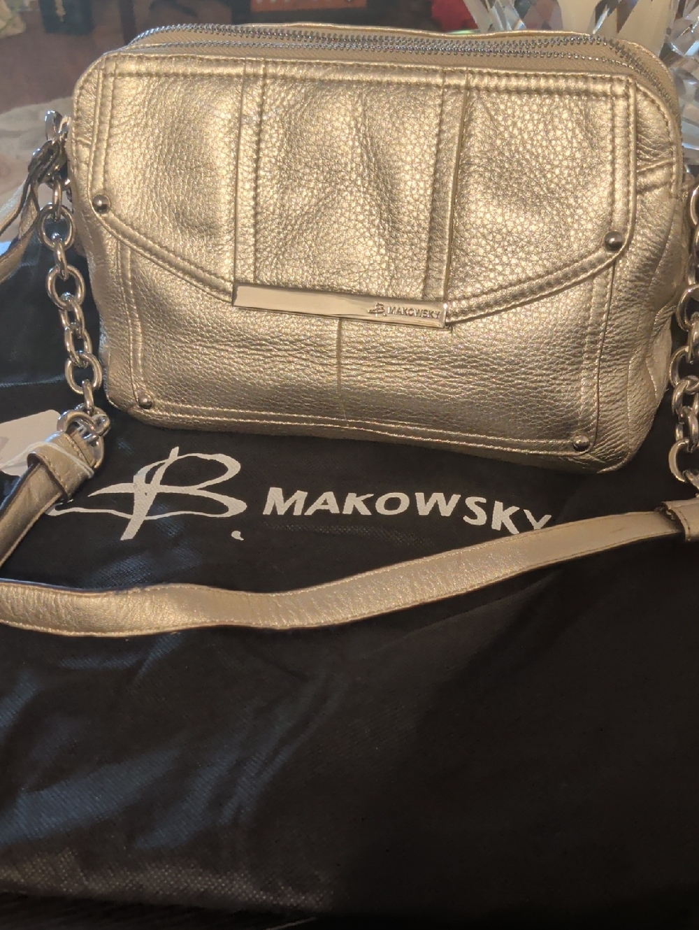 B. Makowsky Metallic Gold Leather Bag